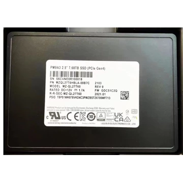 Samsung MZQL27T6HBLA-00B7C PM9A3 7.68Tb U.2 PCIe 4.0 x4 NVMe Datacenter SSD