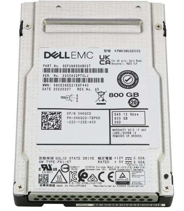Kioxia KPM6XMUG800G 800GB SAS-12Gbps PM6 Series WI TLC 2.5 Inch Solid State Drive