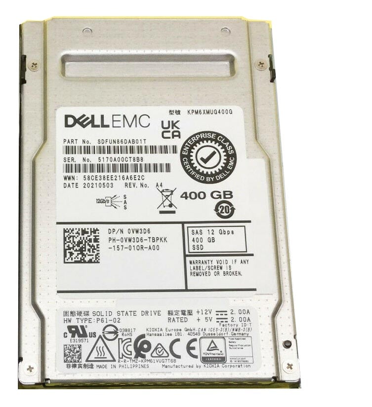 Kioxia KPM6XMUG400G 400GB SAS-12Gbps PM6 Series WI TLC 2.5 Inch Solid State Drive