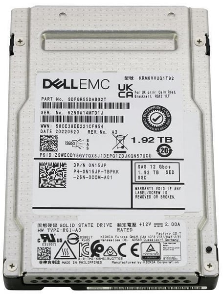 Kioxia KRM6VVUG1T92 1.92TB SAS 12Gbps 2.5 Inch Mixed Use TLC RM6-V SSD