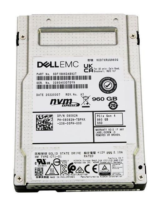 KIOXIA KCD7XRUG960G 960GB NVMe U.2 2.5Inch 15mm RI 1DWPD BiCS TLC Ssd Dell Oem