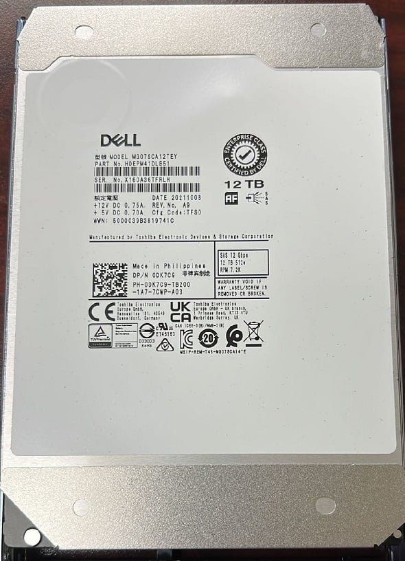 Toshiba HDEPM41DLB51 12TB 7.2k RPM SAS-12Gbps 256MB Cache 3.5inch Internal HDD Dell OEM Refurbished