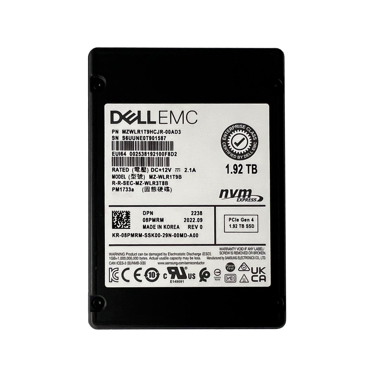 Samsung PM1733A MZWLR1T9HCJR-00AD3 1.92TB Read Intensive NVMe Ssd Dell Oem