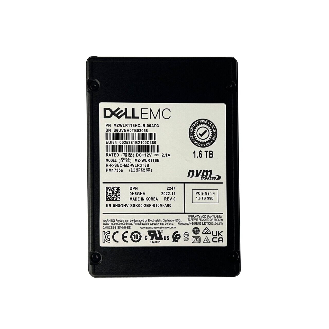 SAMSUNG MZ-WLR1T6B 1.6TB Gen 4 NVMe U.2 MU SSD Dell Oem