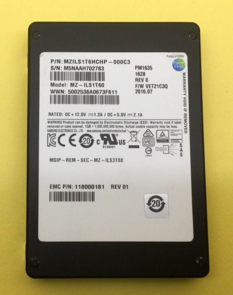Samsung MZ-ILS1T6N PM1635A 1.6TB Sas-12Gbps 2.5Inch SSD