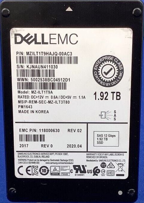 Samsung MZILT1T9HAJQ-00AC3 1.92TB PM1643 SAS 12Gbs 2.5inch Internal Ssd